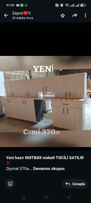 Ev üçün dekor: *Yeni hazır MƏTBƏX mebeli TƏCİLİ SATILIR*‼️ Qiymət 370₼ ÖLÇÜ:-303
