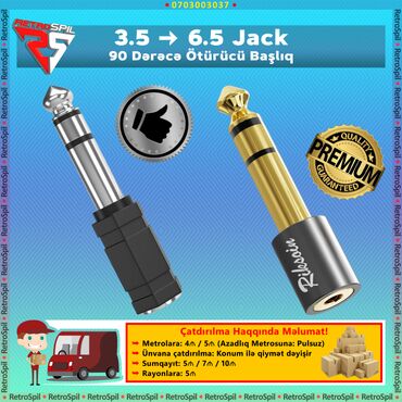 Dinamiklər və kolonkalar: 3.5mm / 6.35mm Audio Adapter AUX Kabel / AUX Cevrici / AUX Başlıq / 90