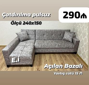 Divanlar: Açılan-bazalı künc divan - Ölçü: 240x150 sm - Transformasiya: açılıb — 2