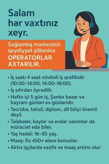 Avtobiznes, servis xidmətləri: Çağrı mərkəzi operatoru tələb olunur, İstənilən yaş, Təcrübəsiz, Aylıq ödəniş