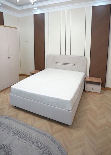 Спальные гарнитуры: Спальный гарнитур, Двуспальная кровать, ДСП, цвет - Бежевый — 7