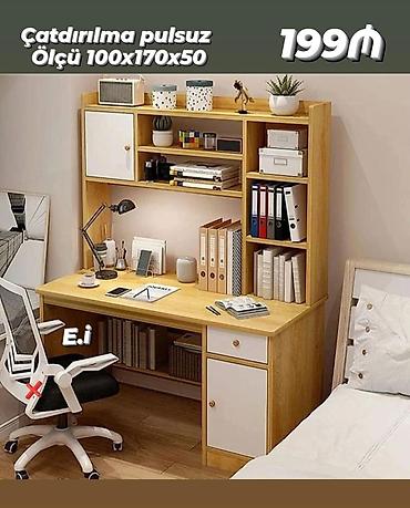 masa ofis: Düz masa, Stulsuz, Polkalı, Siyirməli, Teksturalı laminat — 1