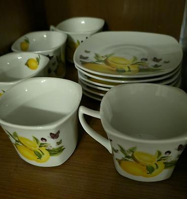 kendir ipi: Çay dəsti, rəng - Ağ, Farfor — 1