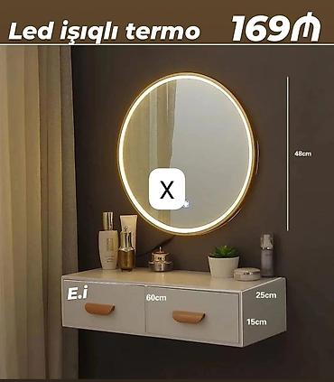 wall mirror: Led işıqlı dairəvi güzgü və divar tipli kosmetik şkaf seti — 1