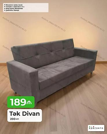 Диваны: Tək Divan – 200 sm - Mexanizm: açılan, bazalı (yataq funksiyalı, içi — 1