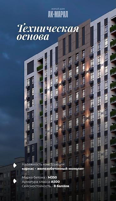 Продажа квартир: 1 комната, 47 м², Пишпек Элитка, 9 этаж, ПСО (под самоотделку) — 1