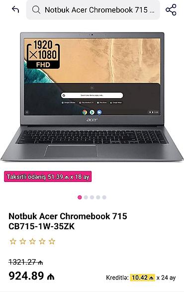 acer blue laptop: Yeni Acer Chromebook, 15.6 ", Intel Core i3, 128 GB, Ünvandan götürmə — 7