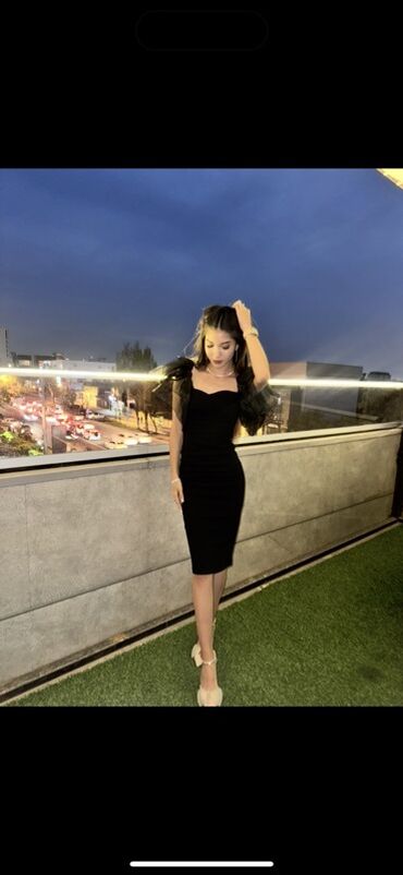 длинное платье летучая мышь: Черное элегантное платье-футляр миди - Цвет: черный - Длина: ниже