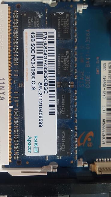 Operativ yaddaş (RAM): RAM Noutbuk üçün 4 GB PC3-10600 CL9, tam işləkdir. Nizami Metrosuna — 1