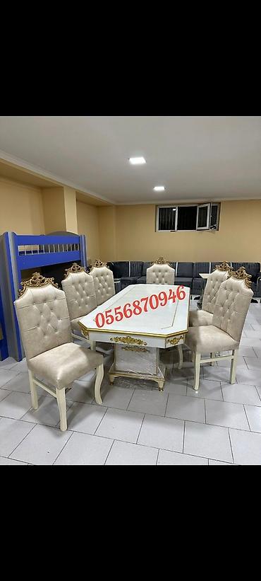 taxta kreslo: Qonaq otağı üçün, Yeni, Açılmayan, Dördbucaq masa, 6 stul — 2