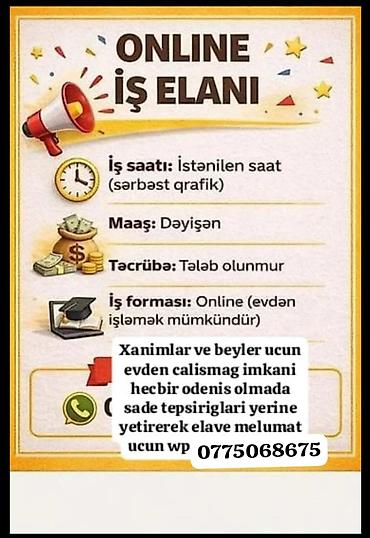 Online iş imkanı - İş saatı: İstənilən saat, sərbəst qrafik - Maaş