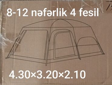 Əlcəklər: 8-12 nəfərlik, 4 fəsil istifadə üçün böyük kamp çadırı. Ölçülər: 4.30