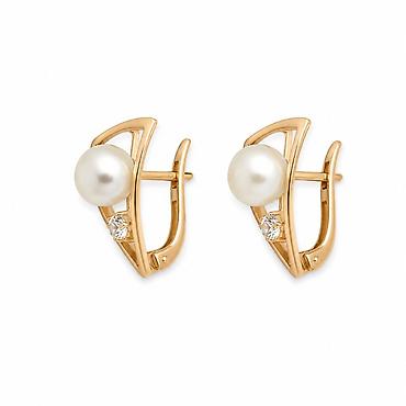 amber elixir: Серьги из красного золота 585 с жемчугом - Артикул: 38005 - — 1