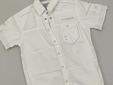 biała bluzka koszulowa krótki rękaw: Koszula 11 lat, stan - Dobry, wzór - Jednolity kolor, kolor - Biały