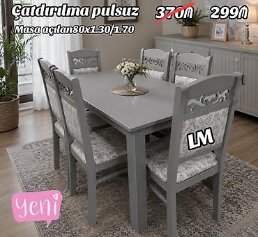 taxt carpayi: - Yemək otağı üçün masa və 6 stul dəsti - Rəng: boz - Masa açılan — 1
