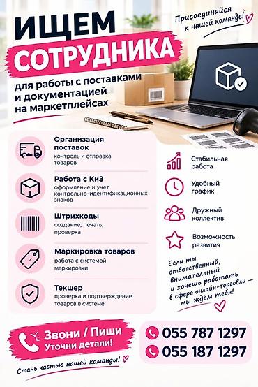ош робота: Требуется Менеджер маркетплейсов, Неполный рабочий день, Менее года опыта, График: Гибкий график, Карьерный рост — 1