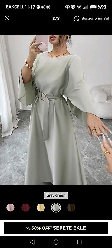 tutun siqaret: Zərif maxi don – “gray green” rəng - Model: A-kəsim, axıcı ətəkli uzun — 1