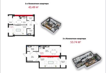 без первоначального взноса ипотека бишкек: 2 комнаты, 54 м², Элитка, 6 этаж, ПСО (под самоотделку)