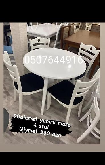 tek stolar: Mətbəx üçün, Yeni, Açılmayan, Dördbucaq masa, 4 stul — 3