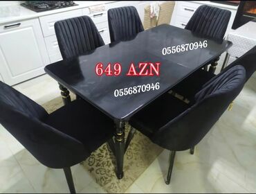 Masa və oturacaq dəstləri: Qonaq otağı üçün, Yeni, Açılmayan, Dördbucaq masa, 6 stul — 14