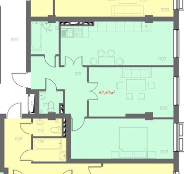 ниже рынка: 2 комнаты, 67 м², 5 этаж, ПСО (под самоотделку)