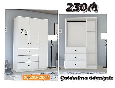 borular: Ağ rəngli çoxfunksiyalı paltar dolabı - Ümumi ölçü: 200 × 120 × 47 sm — 1