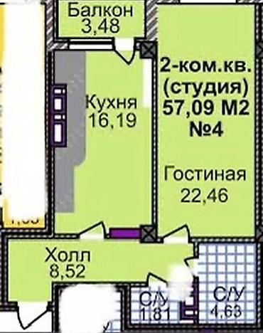 ысык куле: 1 бөлмө, 58 м², Элитка, 9 кабат, ПСО (өз алдынча бүтүрүү) — 3