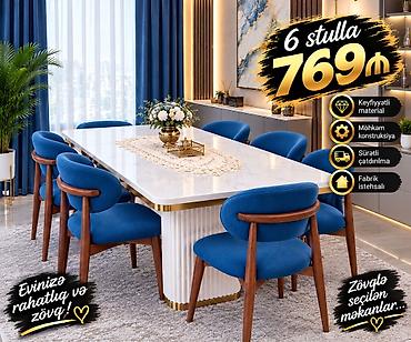 sunger: Yemək otağı dəsti – 1 ədəd böyük masa + 6 ədəd stul - Zərif dizayn — 1