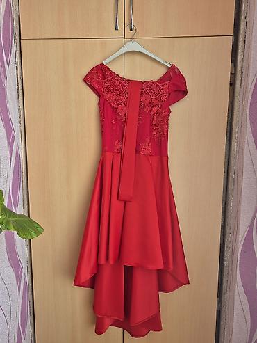 Angel’s brendi qırmızı ziyafət paltarı - Model: Asimmetrik ətəkli