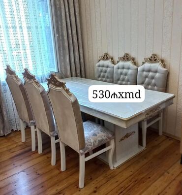 Masa və oturacaq dəstləri: Qonaq otağı üçün, Yeni, Açılmayan, Oval masa, 6 stul — 16