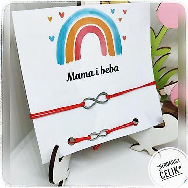 ogrlice prodaja: Set narukvica “Mama i beba” – crveni konac sa čeličnim priveskom - — 2