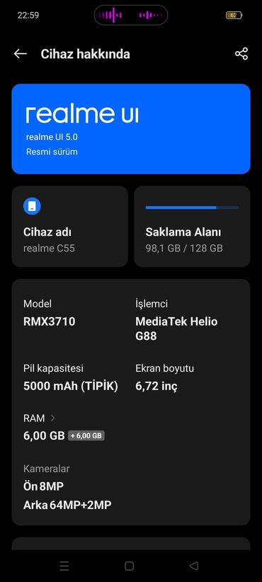 Realme C55, 128 GB, rəng - Qara, Barmaq izi