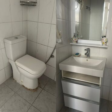 Душевые насадки, лейки: Ağ rəngli unitaz və lavabo dəsti. Unitaz ikili su çəni ilə təchiz