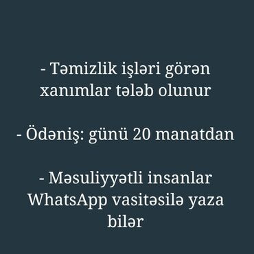 xırdalan is elanları 2024: Xadimə tələb olunur, İstənilən yaş, 6/1, Gündəlik ödəniş