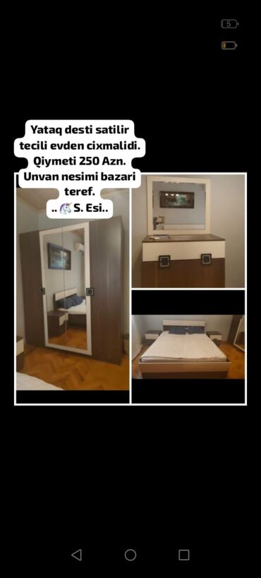 Yataq desti satilir tecili evden cixmalidi. Qiymeti 250 Azn. Unvan