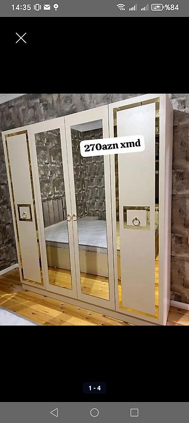 madera mebel: Yeni, 4 qapılı, Güzgülü, Ağ, Açılan, Düz dolab — 1