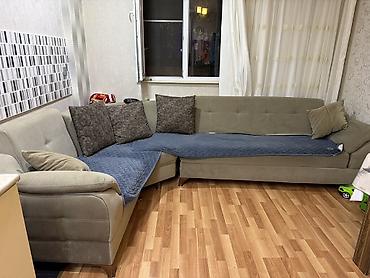künc divan ölçüləri: Künc divanı – L formalı, geniş və rahat model - Rəng: açıq zeytun/boz — 1