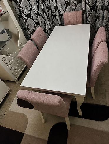 pastel dest: Yemək masası dəsti - Dəst tərkibi: 1 ədəd düzbucaqlı masa + 6 ədəd — 1