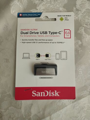 Digər kompüter aksesuarları: Sandisk 64 GB type c + usb 3.1 Sandisk proqramı var və dəstəkliyir