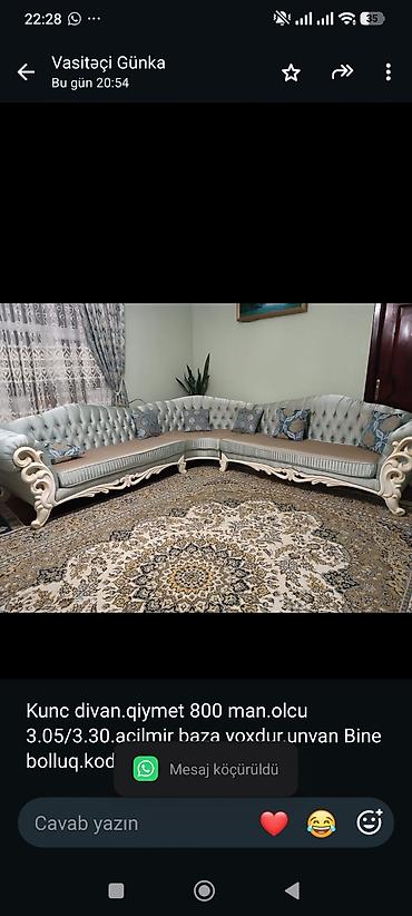 Kunc divan.qiymet 800 man.olcu 3.05/3.30.açilmir baza yoxdur.unvan
