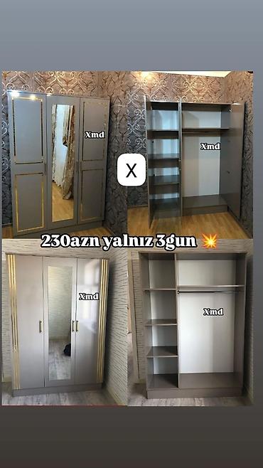 qamak nədir: 3 qapılı paltar şkafı. Model güzgülü orta qapı ilə təqdim olunur və — 1
