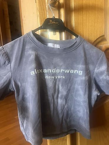 alexander wang: Alexander Wang New York qısaqol crop t‑şört - Rəng: tünd boz, yüngül — 1