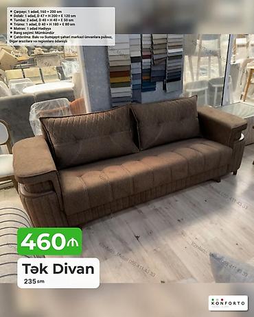 pufik divan: Tək divan – 235 sm - Geniş oturacaq və iki ədəd iri arxa yastıq - — 1