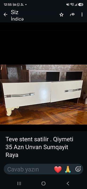 vitrin mebel: TV stendi - Rəng: krem və qəhvəyi tonlar - Material: laminat/MDF — 1