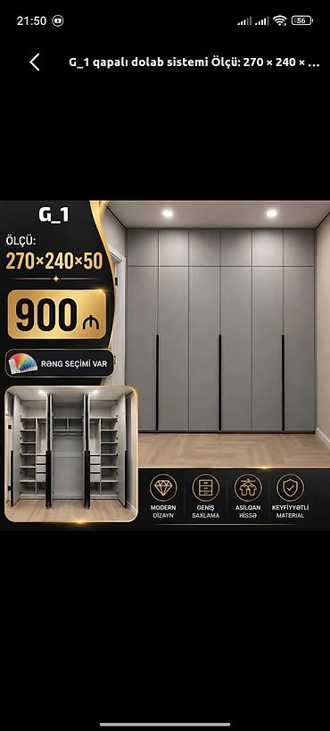 Dolablar: G_1 qapalı dolab sistemi - Ölçü: 270 × 240 × 50 sm - Rəng seçimi var — 1