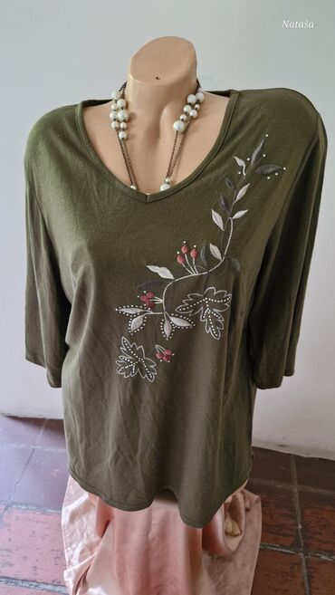 Bluze: XL (EU 42), Jednobojni, Sa ilustracijom, bоја - Maslinasto zelena