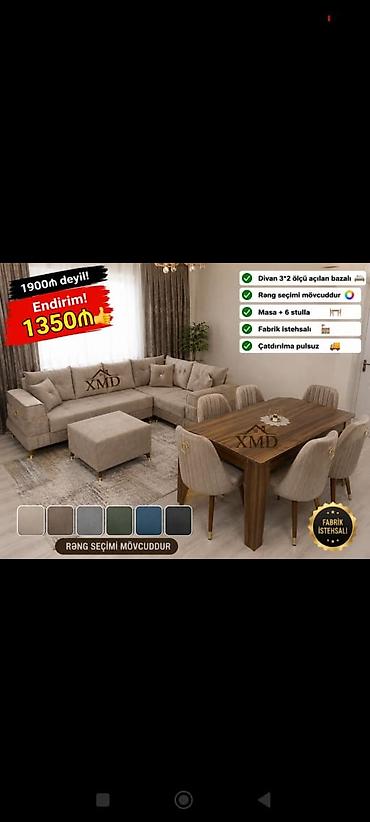 qonaq otagi desti: Qonaq otağı üçün tam dəst - Künc divan: 3×2 ölçü, açılan-bazalı — 1