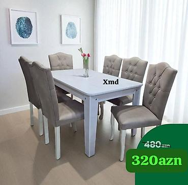 stol stul ucuz: Ağ yemək masası və 6 ədəd stul dəsti - Masanın forması: düzbucaqlı — 1
