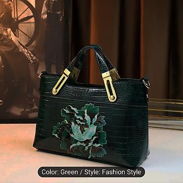 Çantalar: Qadın əl çantası – Yaşıl rəng, Fashion Style - Material: Krokodil — 1
