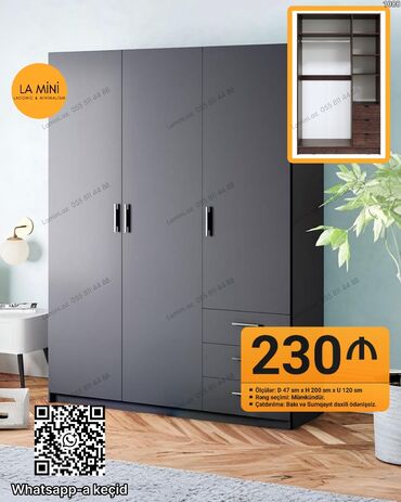 Açılan, 3 qapılı Düz dolab, Qarderob, paltar dolabı